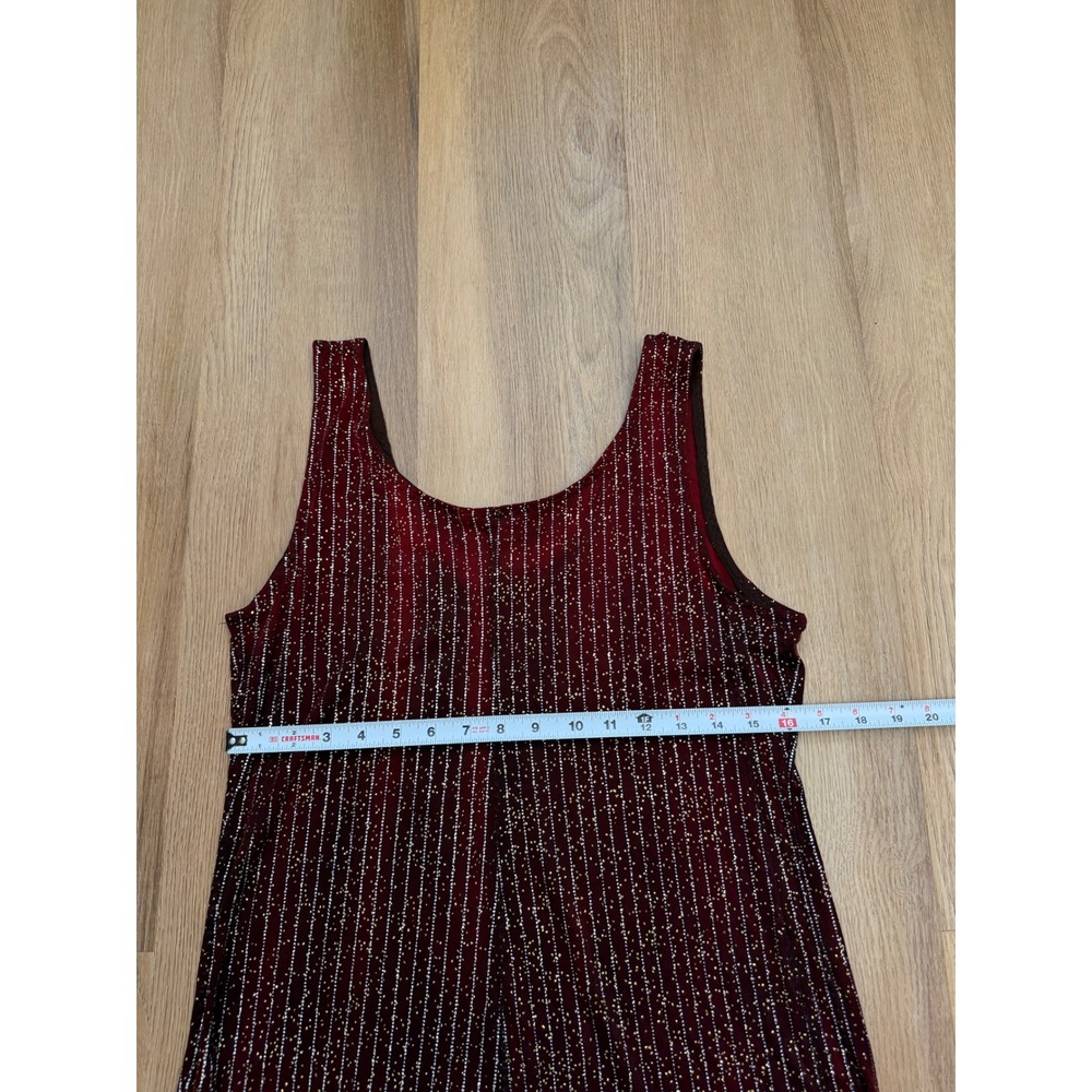 Vintage Y2K Burgundy Red Glitter Stripe Tank Top Lettuce Hem Scoop Neck Large - Picture 4 of 5
